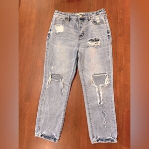 PacSun Mom Jeans Lightwash High Rise busted knee Size 27 Button Fly EUC